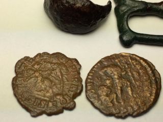 Ancient Imp.  Roman 2 Artifacts & 3 Coin$;spearing,  Dragging,  Victory.  Ca 27bc - 476ad photo