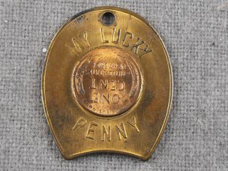 Encased 1952 Cent Good Luck Penny Token Coin photo