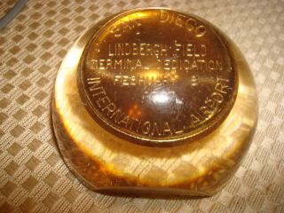 1967 San Diego Lindbergh Field Air Terminal Dedication Medal Encased In Rezin photo