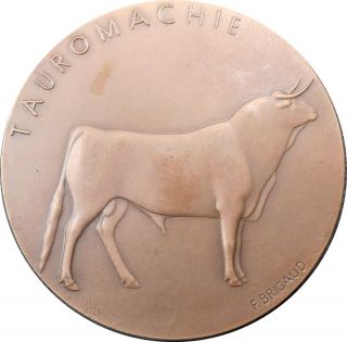 Circa 1955 French Bull/matador Bronze Art Medal By Florentin Brigaud photo