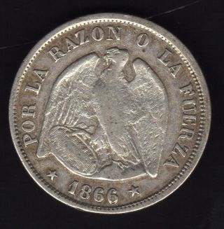 Chile 20 Centavos 1866,  Silver Very photo