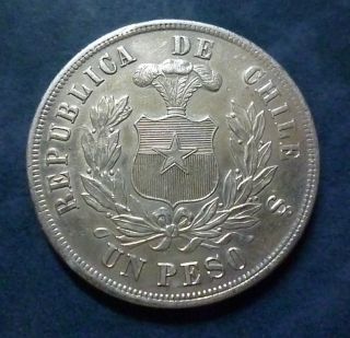 Chile Silver Coin 1 Peso,  Km142.  1 Vf,  1883 photo