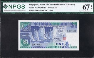 Singapore Pick 18a 1987 1 Dollar Npgs Gem Uncirculated 67 Epq Unc (2) photo