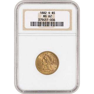 1882 - S Us Gold $5 Liberty Head Half Eagle - Ngc Ms62 photo