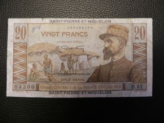 Saint - Pierre - Et - Miquelon - 20 Francs - Nd (1950 - 60) - Pick 24 photo