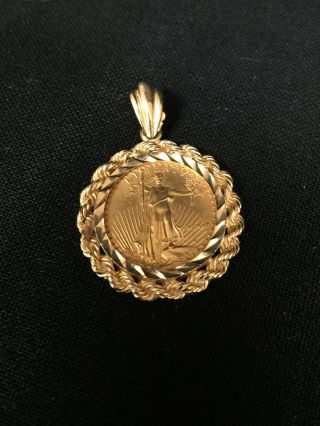 1990 $5 1/10 Oz Gold Eagle Coin In 14k Yellow Gold Rope Bezel Jewelry Bullion Nr photo