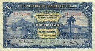 Trinidad And Tobago $1 Dollar 1939 Very Fine Note (stock 1311) photo