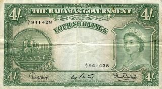 Bahamas 4 Shillings 1936 Very Fine Note (stock 0386) photo