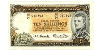 Australia.  P - 33.  10 Shillings.  Nd (1961 - 65).  F - Vf photo