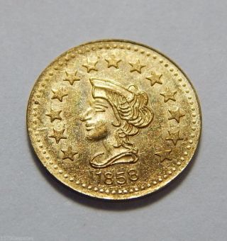 Dated 1858 Brass Liberty Head Of 1/2 Dollar California Gold Token photo