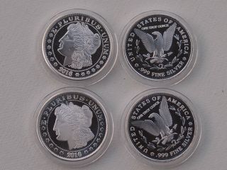 1891 Morgan Silver Dollar 2 Commemorative Designed Proofs 1oz.  999 Silver 312 photo
