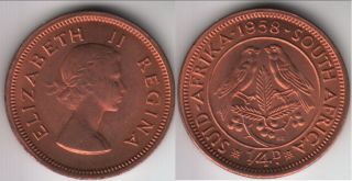 Km - 44,  1958 British South Africa Farthing,  Bright Red Uncirculated (2) photo
