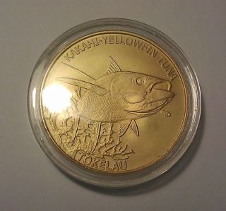2014 1 Oz Ounce Silver Coin Yellowfin Tuna 24k Gold Plated.  999 photo