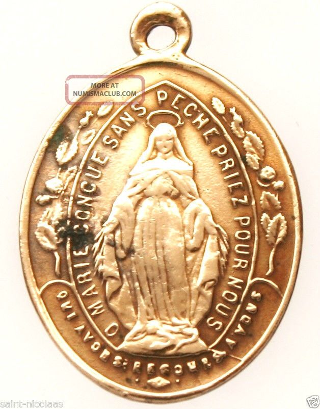 Miraculous Medal 19th Century Antique Bronze Religious Pendant