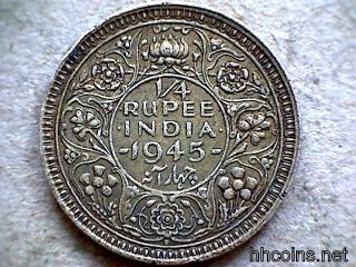 India British George Vi 1945 1/4 Rupee,  Xf,  Silver photo