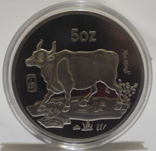 99.  99 Chinese 1997 Year Zodiac 5oz Silver Coin - Year Of The Cow/ 02 photo