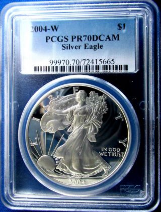 A Perfect 2004 W Pr 70 Pcgs Certified Deep Cameo American Silver Eagle Proof photo