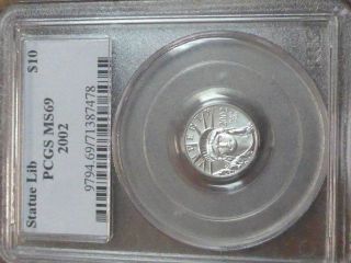 2002 Statue Of Liberty Eagle P$10 Graded Pcgs Ms 69 Platinum 1/10 Oz Coin photo