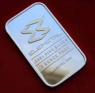Solid Silver Bar 1 Troy Oz 2016 Elemetal Ag Investment.  999 Fine Bu photo