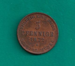 1872 - B Mecklenburg - Schwerin 5 Pfennig German States Hannover Coin photo