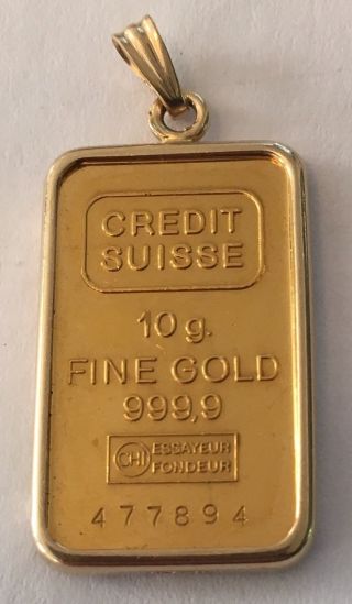 Credit Suisse 10 Gram 24k Gold Ingot W/ 14k Gold Bezel - Vintage photo