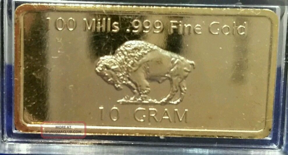 10 Gram Fine Gold Bullion Bar 100 Mills. 999 24k American Buffalo Bison