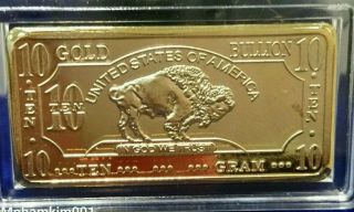 10 Gram Fine Gold Bullion Bar 100 Mills.  999 24k American Buffalo Bison photo