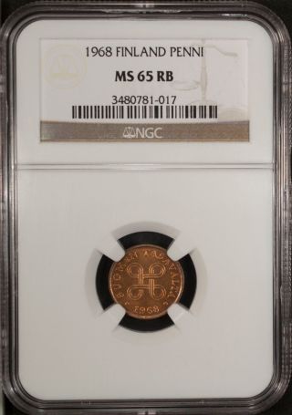 1968 Finland Penny Ngc Ms 65 Rb Unc Copper Sharp Bu photo