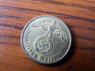Nazi Third Reich German 10 Reichspfennig 1938e With Swastika (2142) photo