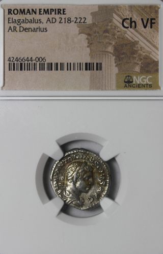 Ancient Roman Coin Elagabalus 218 - 222 Ad Ngc Ch Vf Ar Silver Denarius photo