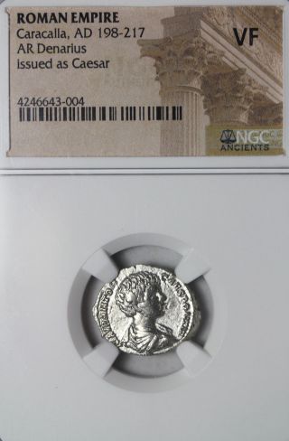 Roman Coin Caracalla 198 - 217 Ad Ngc Vf Ar Silver Denarius photo