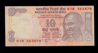 India 10 Rupees 2009 01/m Pick 95k Unc -.  Banknote. photo