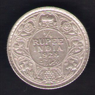 British India - 1928 - George V 1/4 Rupee Silver Coin Ex - Rare Date photo