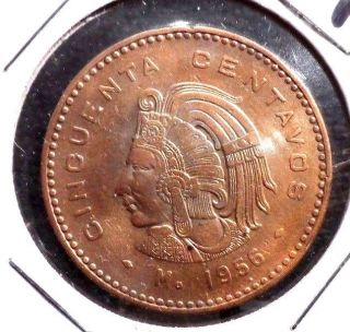 Circulated 1956 50 Centavo Mexican Coin photo