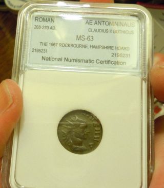 Claudius 268 - 270 Ad.  Antoninianus From 1967 Rockbourne Hoard Unc Ready For Ngc photo