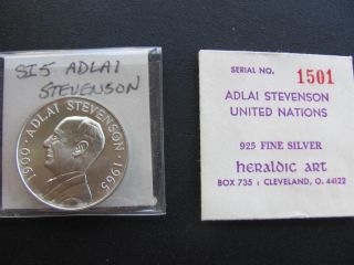 Rare Si 5 Adlai Stevenson Heraldic Art Medal W/envelope photo
