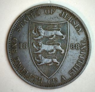 1888 Bronze Jersey Island 1/12 Shilling Coin Xf photo