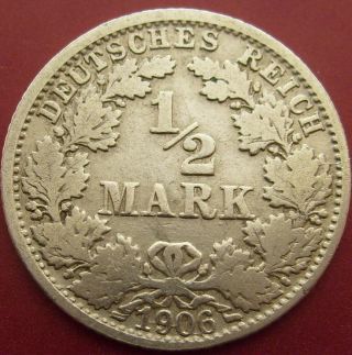Old Antique Rare Germany 1/2 Mark 1906 F Silver Empire Wilhelm Ii (ind11) photo