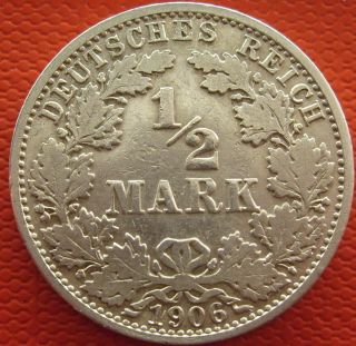 Old Antique Rare Germany 1/2 Mark 1906 A Berlin Silver Empire Wilhelm Ii (ind09) photo