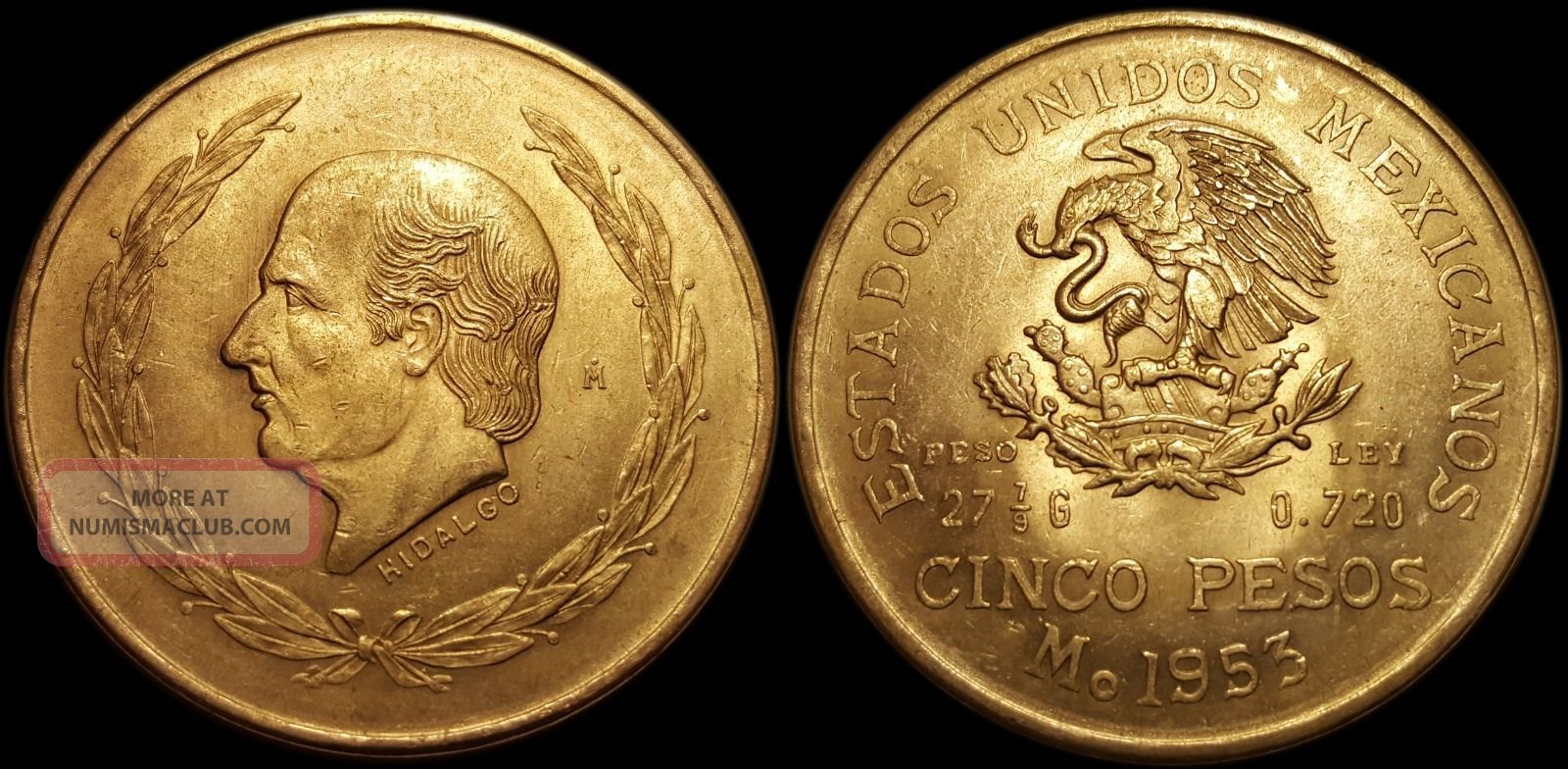 1953 Hidalgo Cinco Mexico (5) Pesos Silver (plata) Coin Mexico photo