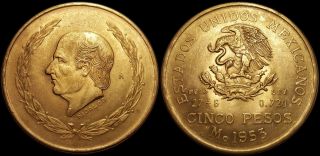 1953 Hidalgo Cinco Mexico (5) Pesos Silver (plata) Coin photo