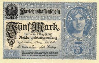 Xxx - Rare German 5 Mark Banknote Darlehnskassenschein 1917 Ww I Unc photo