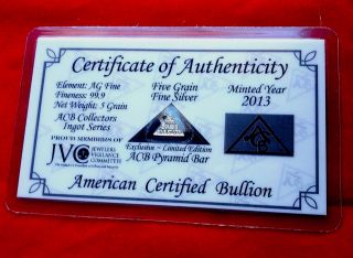 3 X Acb 99.  9 Silver Pyramid Bullion Minted 5grain Ingot Bar With 5 Grain photo