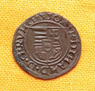 Medieval Hungarian Coin - Habsburg Ferdinand Bronze Denar.  Madonna,  1550. photo