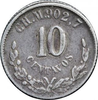 Mexico 10 Centavos Ch 1874 M Chihuahua.  (k) photo