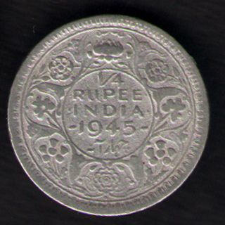 British India - 1945 - George Vi 1/4 Rupee Silver Coin Ex - Rare photo