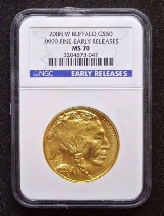 2008 - W $50 1 Oz Gold Buffalo Ms - 70 Ngc Early Releases (3204873 - 047) Saf360 photo