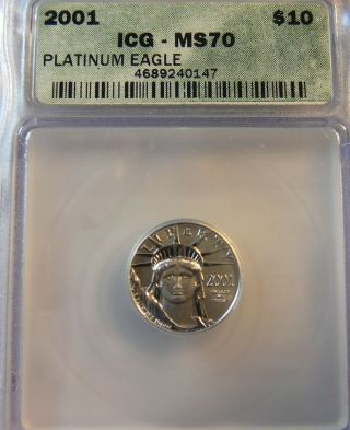2001 $10 Platinum 1/10 Oz Eagle Icg Ms70 photo