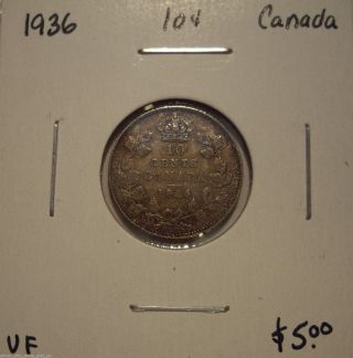 Canada George V 1936 Silver Ten Cents - Vf photo