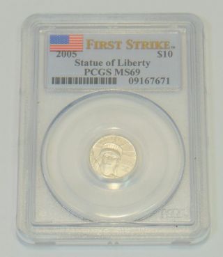2005 $10 Pcgs Ms 69 Statue Of Liberty Platinum Coin 1/10 Ozt photo